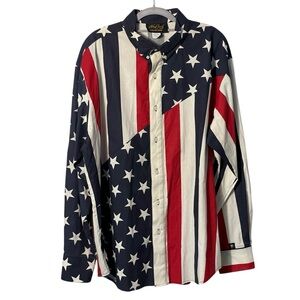 Moe Bandy Red White Blue Flag Stars Stripes Patriotic Button Down Shirt XXL
